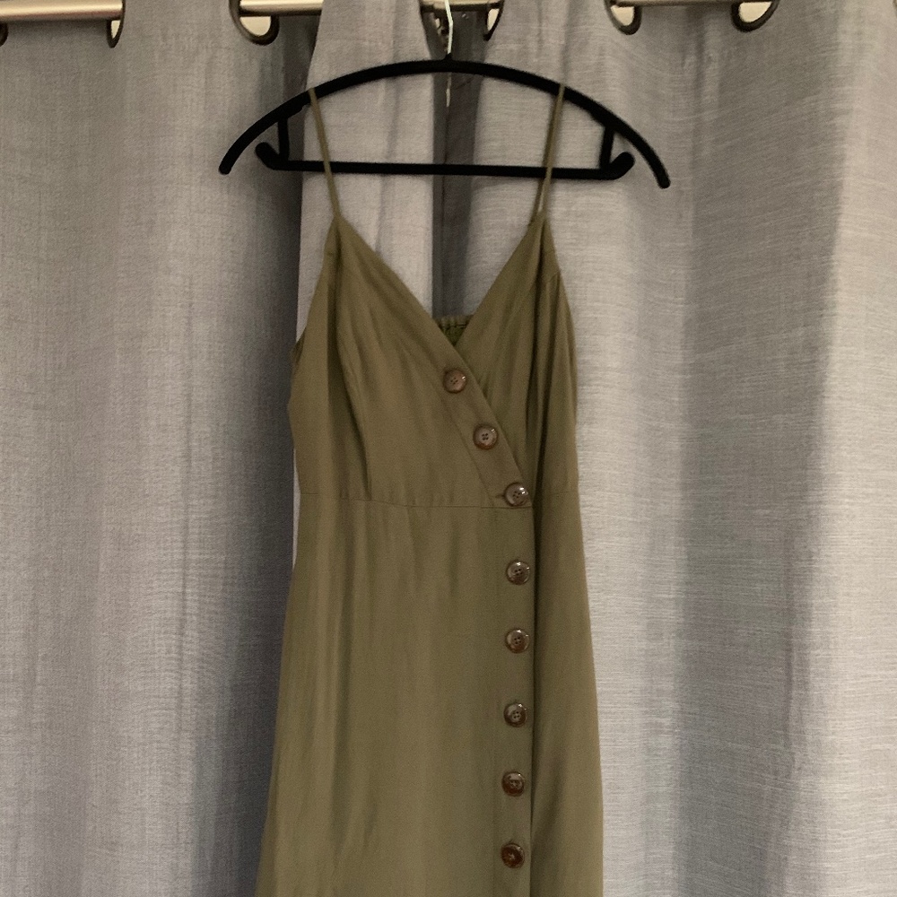 Army Green Side Button Down Dress